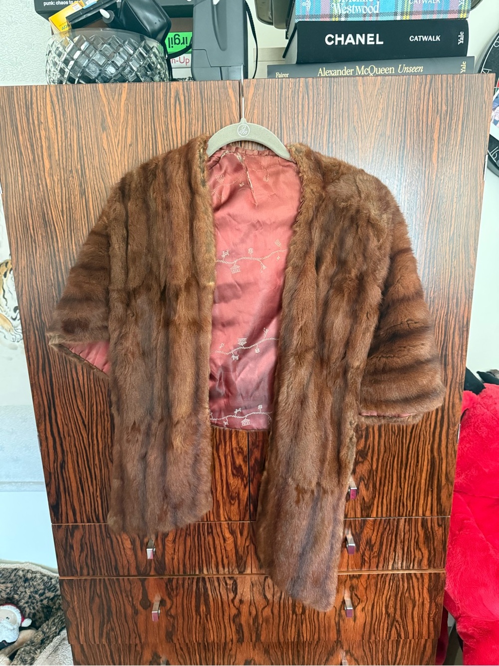 Brown Women's mink stole - Classic Open Front Jacket